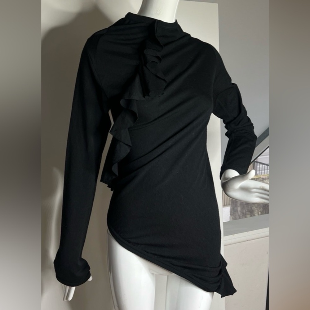 Comme de Garçons Sz M Black Asymmetrical Long Sleeve Wool Sweater - Rare